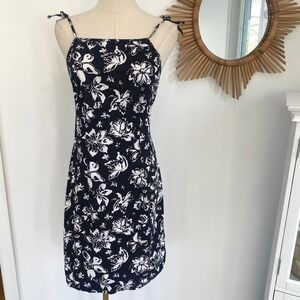 Vintage 90s Expressions Black White Floral Tie Strap Cami Mini Dress XS